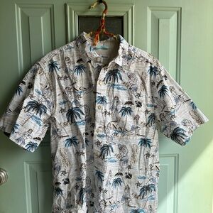 Tommy Bahama Palm Tree Print Shirt - Blue and White